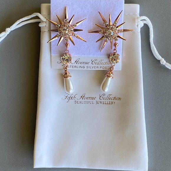 Rose Gold Starburst Swarovski Crystal Dangle Earrings - Picture 6 of 7